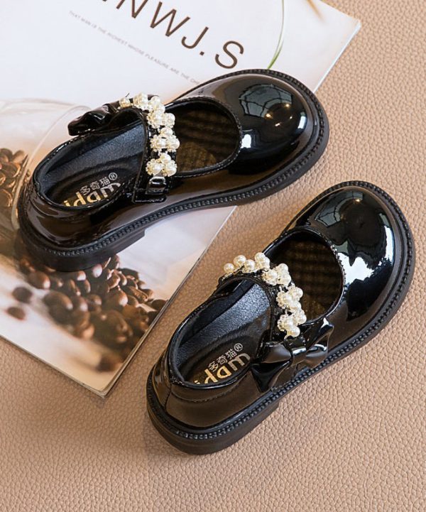 Stylish Black Buckle Strap Nail Bead Kids Girls Loafer Shoes - Image 3