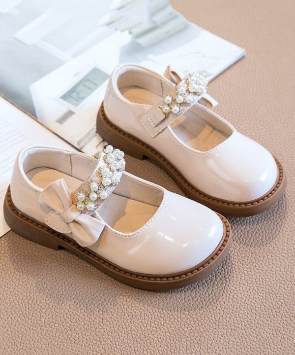 Stylish Black Buckle Strap Nail Bead Kids Girls Loafer Shoes - Image 4