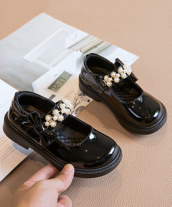 Stylish Black Buckle Strap Nail Bead Kids Girls Loafer Shoes - Image 5