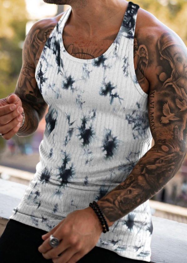 Stylish Black O Neck Tie Dye Cotton Men's Tank Summer - Image 4