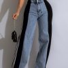 Stylish Black Striped Patchwork Denim Pants Spring