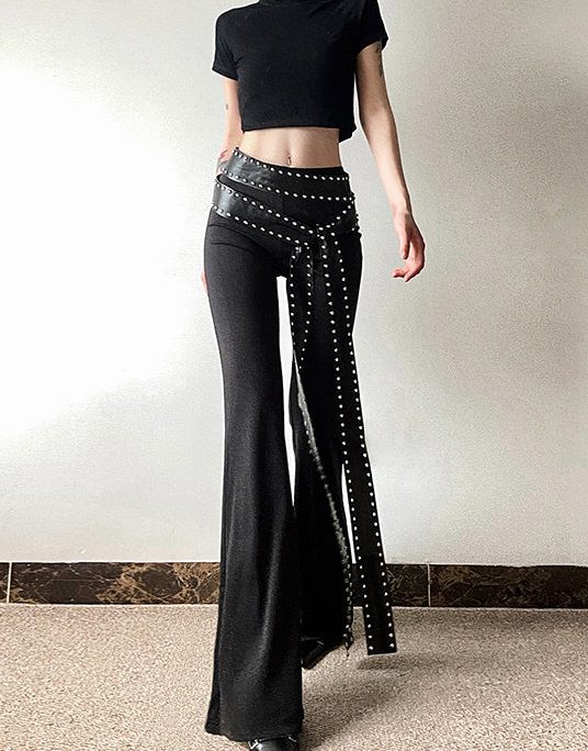 Stylish Black Tummy Control Bell-bottom Trousers Spring