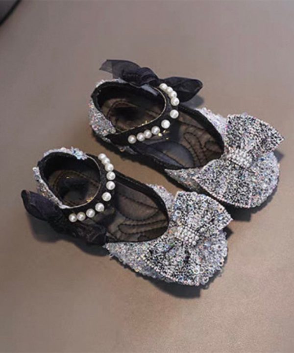 Stylish Blue Pearl Bow Buckle Strap Flat Shoes For Kids - Image 4