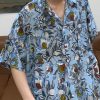 Stylish Blue Peter Pan Collar Print Cotton Men Shirt Summer