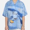 Stylish Blue Plaid Print Cotton Mens Shirts Summer