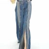 Stylish Blue Pockets Side Open Denim Wide Leg Pants Spring
