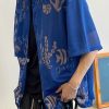 Stylish Blue Print Hollow Out Tulle Men Shirts Half Sleeve