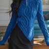 Stylish Blue Zip Up Asymmetrical Design Knit Sweaters Spring
