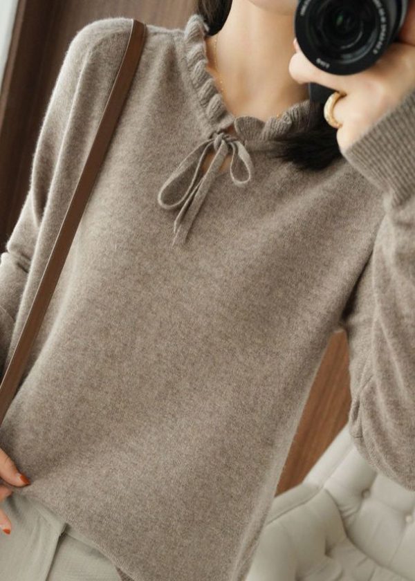 Stylish Camel Ruffled Warm Knitted Tops Spring - Image 3