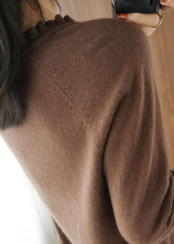 Stylish Camel Ruffled Warm Knitted Tops Spring - Image 5