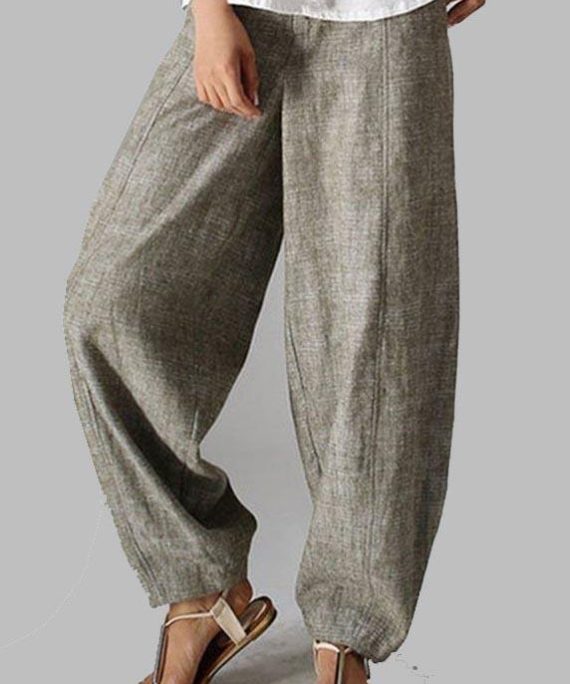 Stylish Chocolate Pockets Cotton Harem Wide Leg Pants Summer