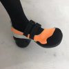 Stylish Colorblock Faux Leather Buckle Strap Chunky Ballet High Heels Shoes