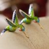 Stylish Green Bird Metal Women's Hoop Earrings