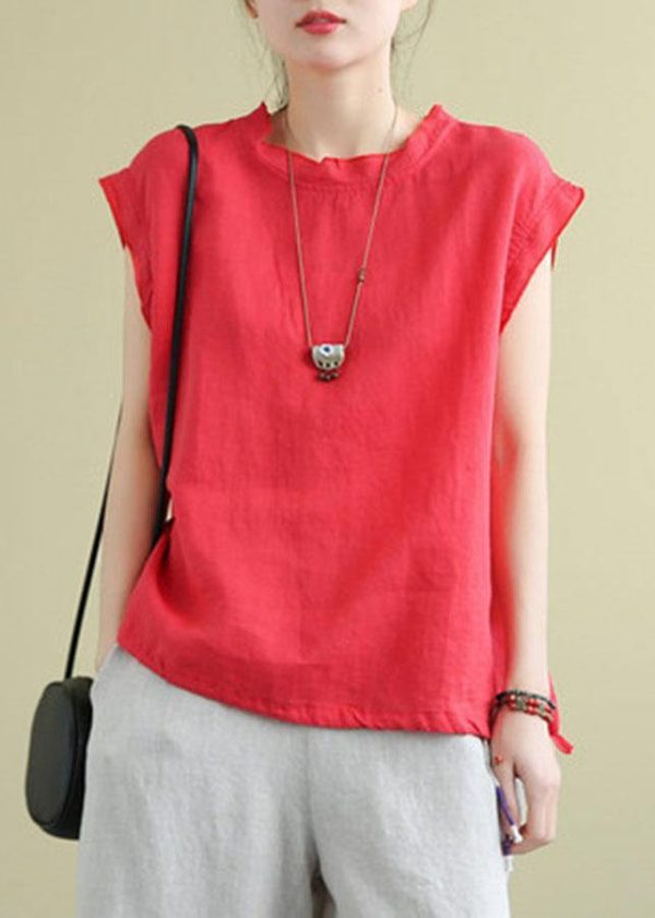 Stylish Green O-Neck Sleeveless Linen Summer Tops - Image 3
