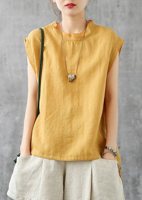 Stylish Green O-Neck Sleeveless Linen Summer Tops - Image 4