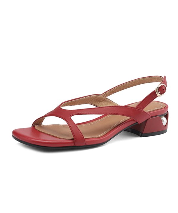 Stylish Hollow Out Peep Toe Sandals Red Faux Leather - Image 5