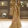 Stylish Khaki Suit Coat And Skirts Two Pieces Set Spring