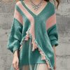 Stylish Lake Green Asymmetrical Patchwork Tulle Sweater Dress Fall