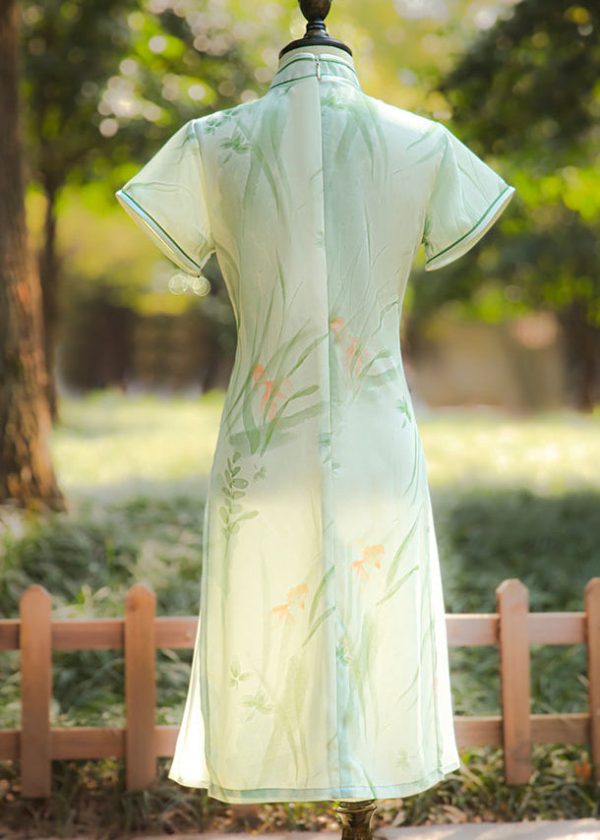 Stylish Light Green Print Side Open Kids Long Dresses Summer - Image 5
