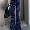 Stylish Navy Print Elastic Waist Cotton Flare Bottoms Spring