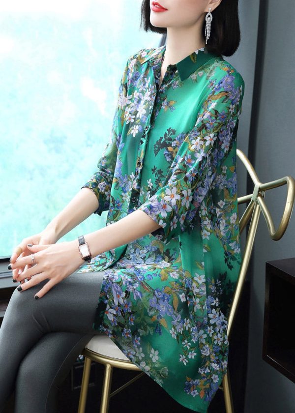 Stylish Peter Pan Collar Button Print Chiffon Shirt Tops Summer - Image 3