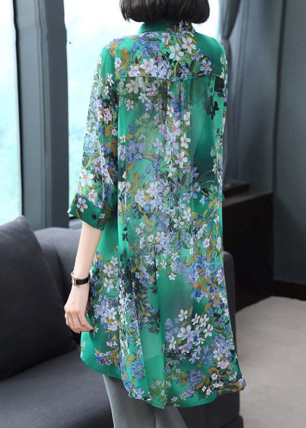 Stylish Peter Pan Collar Button Print Chiffon Shirt Tops Summer - Image 5