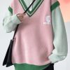Stylish Pink Peter Pan Collar Button Patchwork Knit Mens Sweaters Spring