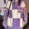 Stylish Purple Peter Pan Collar Plaid Knit Sweaters Spring