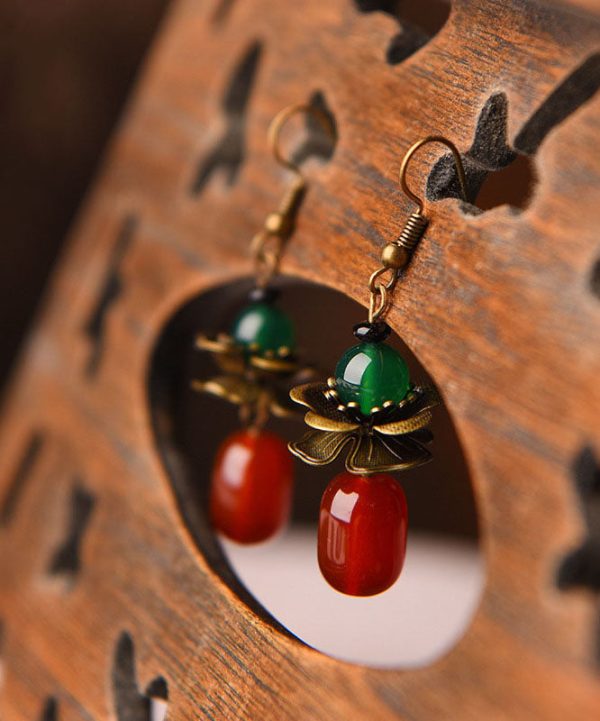 Stylish Red Green Agate Copper Elegant Drop Earrings - Image 3