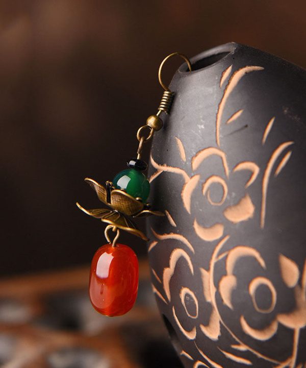 Stylish Red Green Agate Copper Elegant Drop Earrings - Image 4