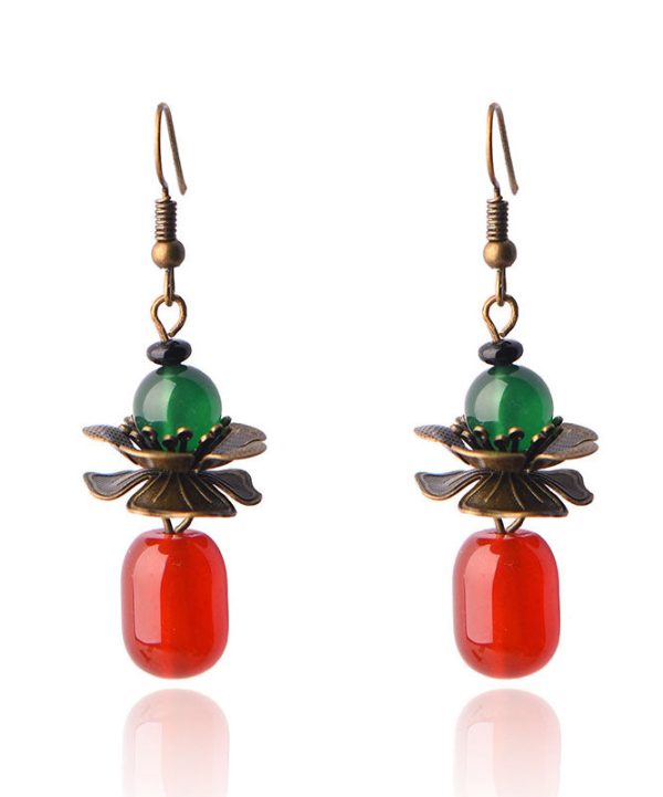 Stylish Red Green Agate Copper Elegant Drop Earrings - Image 5