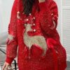 Stylish Red O Neck Patch Loose Knit Sweaters Spring