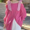 Stylish Rose Side Open False Two Pieces Cotton Shirt Spring