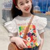 Stylish White Ruffled Print Cotton Girls T Shirt Summer