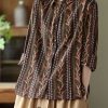 Stylish Chocolate button Peter Pan Collar Print Shirts Spring