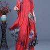 Summer 2025 Loose Silk Red Print Coat + Two Piece Pants