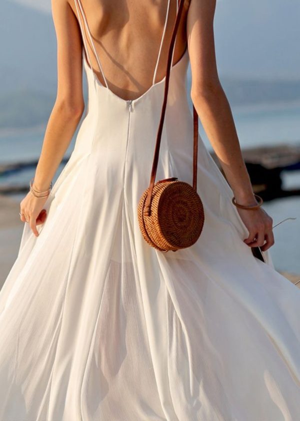 Summer White Vacation Style Backless Chiffon Spaghetti Strap Dress - Image 5