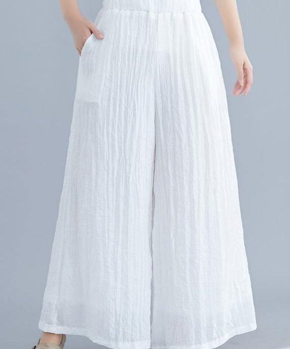 Summer new cotton and linen white wide leg pants loose yoga Chinese trousers
