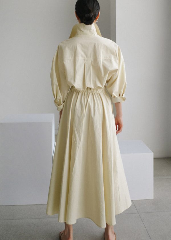 2025 Beige Peter Pan Collar Pockets Cotton Dress Long Sleeve - Image 6