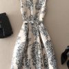 Unique Apricot Zip Up Print Dress Sleeveless