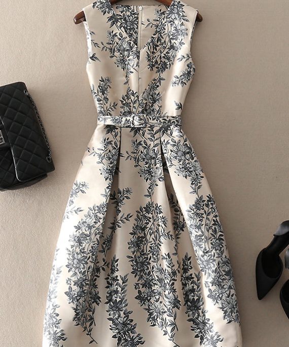Unique Apricot Zip Up Print Dress Sleeveless