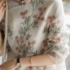 Unique Beige Print Linen Blouses Spring