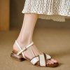 Unique Beige Splicing Buckle Strap Chunky Sandals