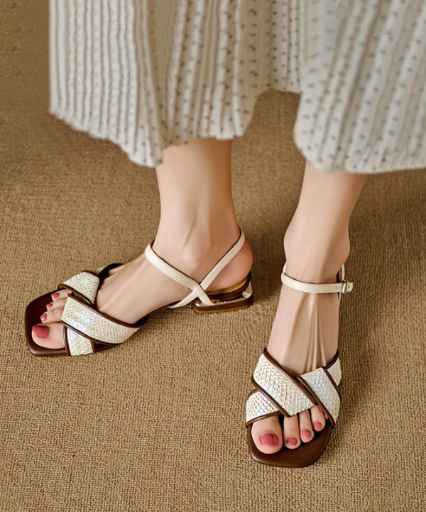 Unique Beige Splicing Buckle Strap Chunky Sandals - Image 4