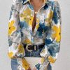 Unique Blue Button Print Cotton Blouses Spring