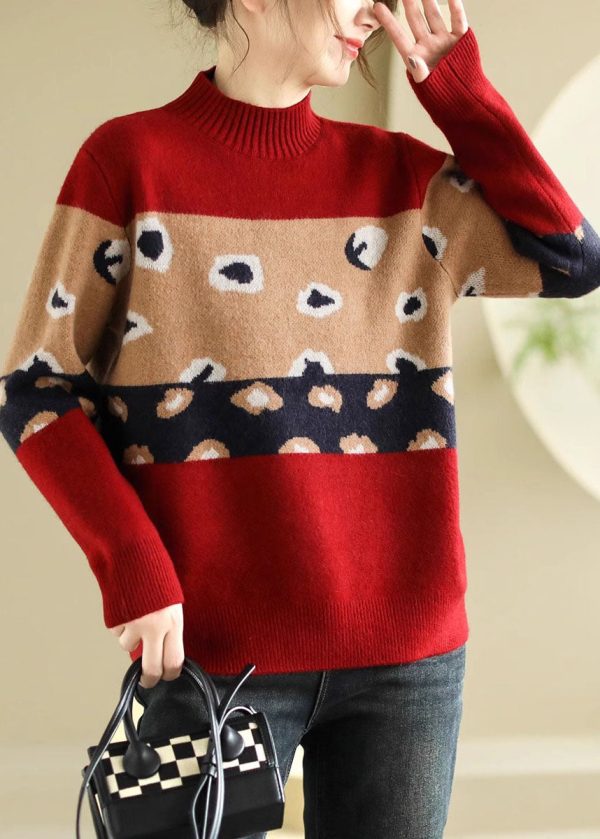 Unique Coffee O Neck Thick Print Knit Sweater Spring - Image 2