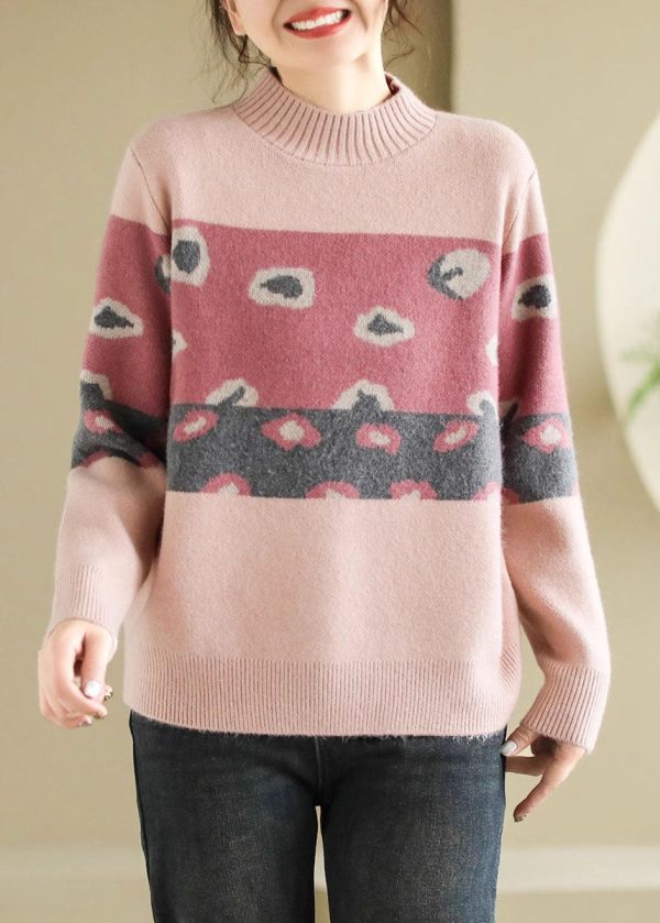 Unique Coffee O Neck Thick Print Knit Sweater Spring - Image 3