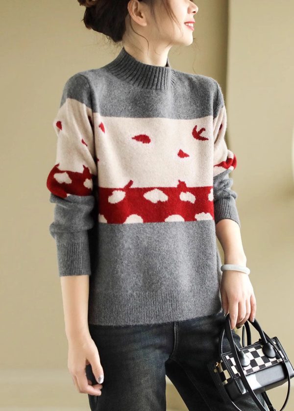 Unique Coffee O Neck Thick Print Knit Sweater Spring - Image 4