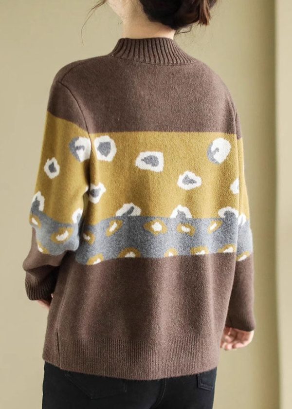 Unique Coffee O Neck Thick Print Knit Sweater Spring - Image 5