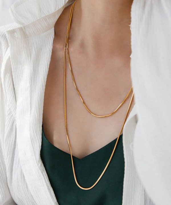 Unique Gold Stainless Steel Double Layer Sweater Necklace - Image 3